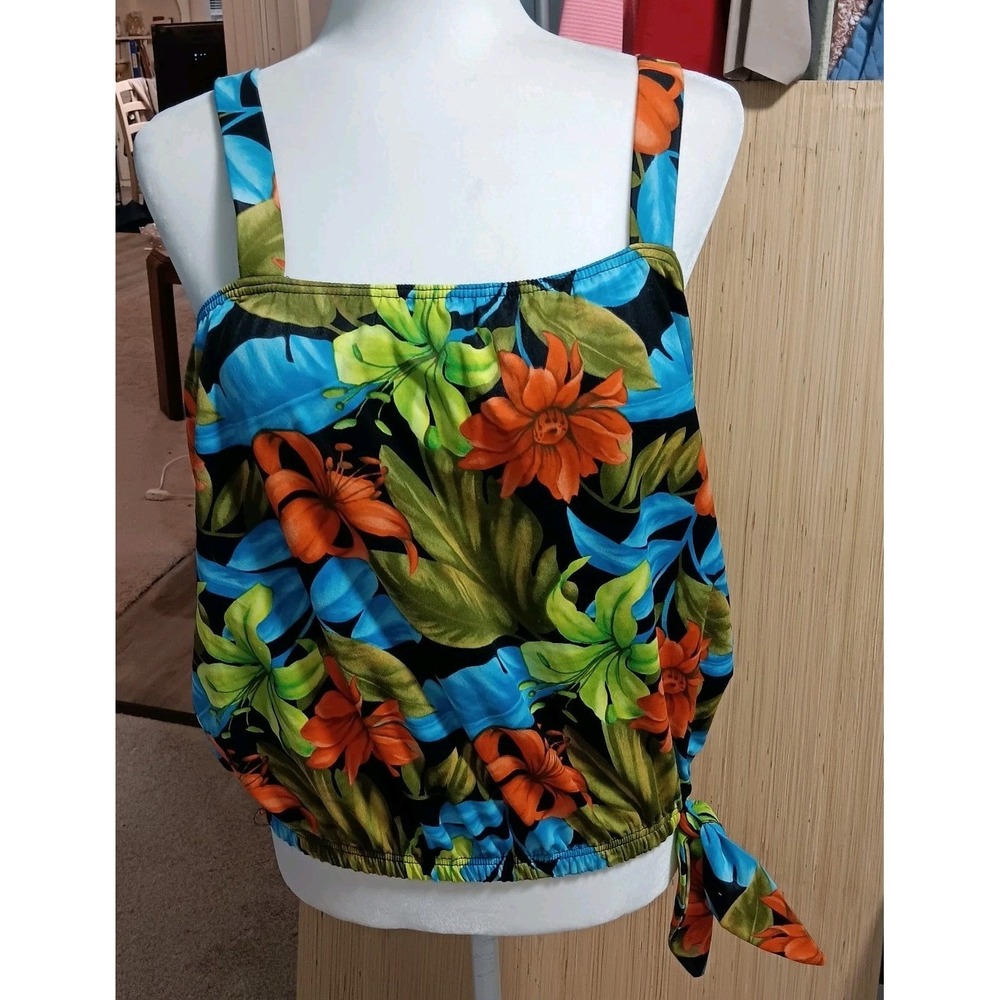 It Figures Size 14 Women's Tropical Floral Multicolor Trim Tankini -‎ Top Only